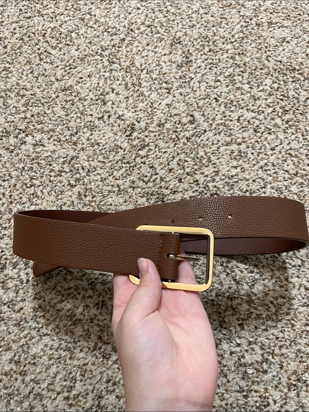 Classic Brown Leather Belt with Gold Buckle - Men's Accessory